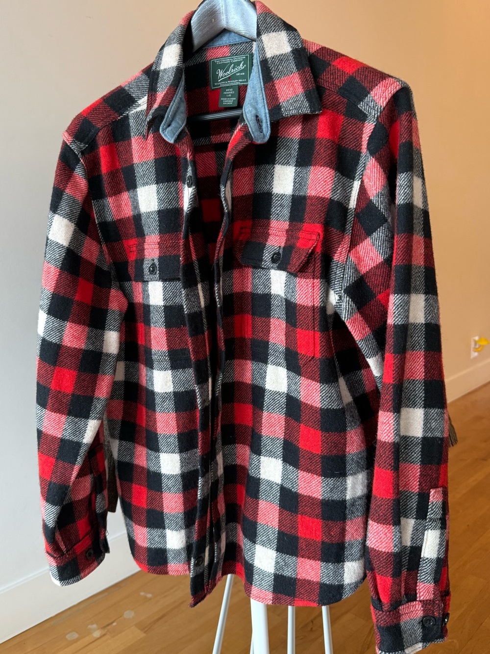 Woolrich Red Black White Buffalo Plaid Button-Down Shirt Jacket